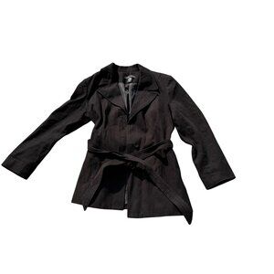 New York & Company Womens Blazer Black XL Cotton Blend Buttoned Belted Pre-Owned